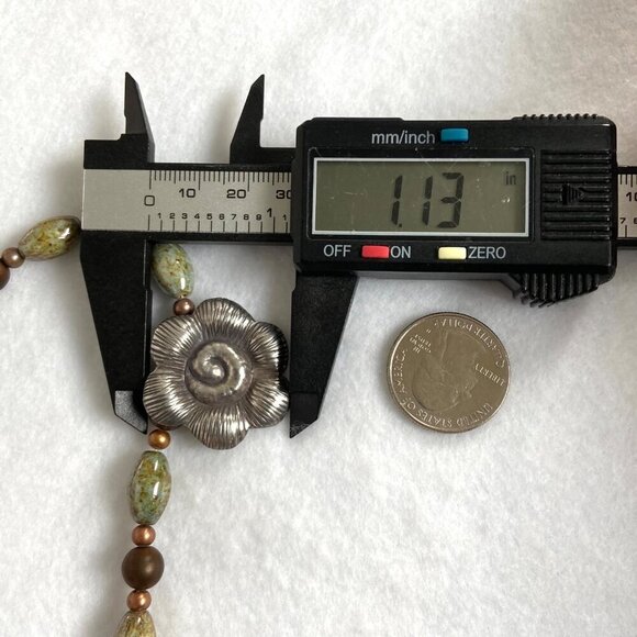 Sterling Silver 925 Floral Flower Bronze Green Glass Beaded Necklace 19.5" - Picture 15 of 16